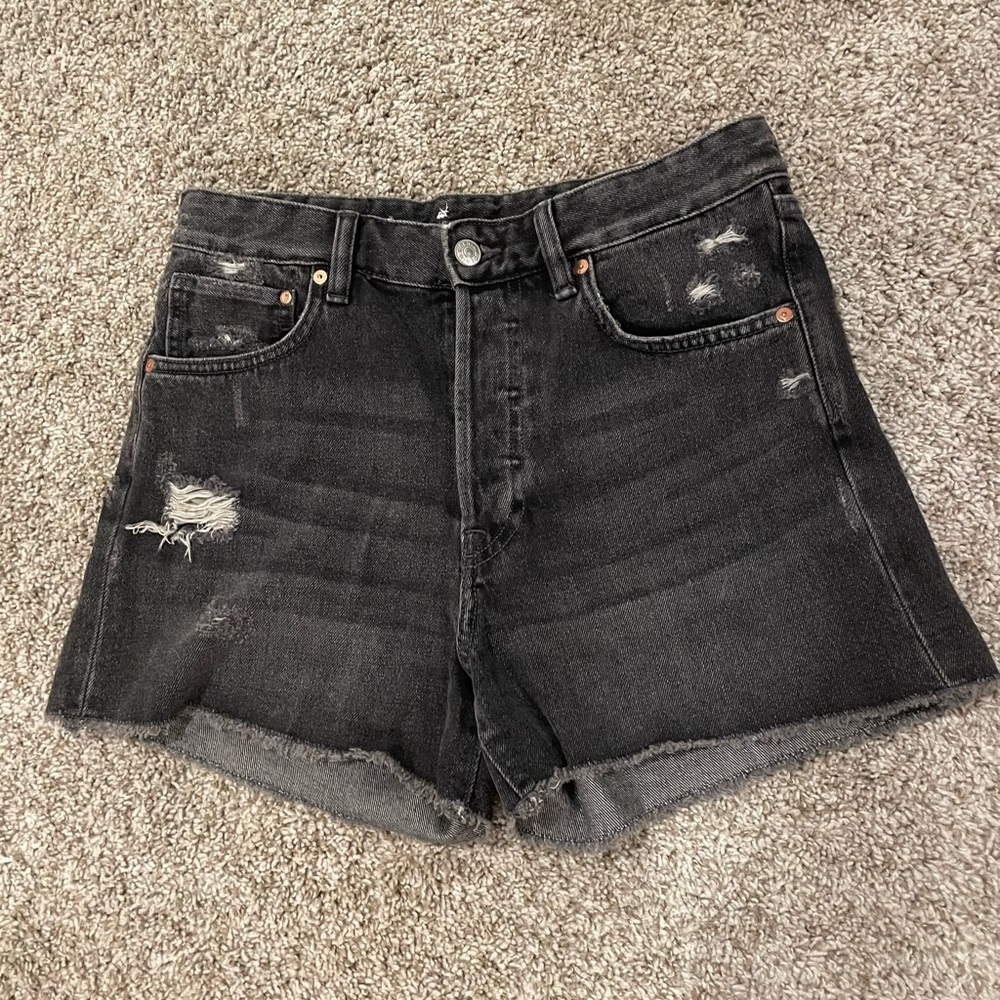 H&M Black Jean Shorts with Distressed Details